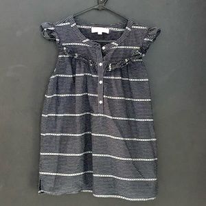 Loft navy striped sleeveless blouse with ruffles